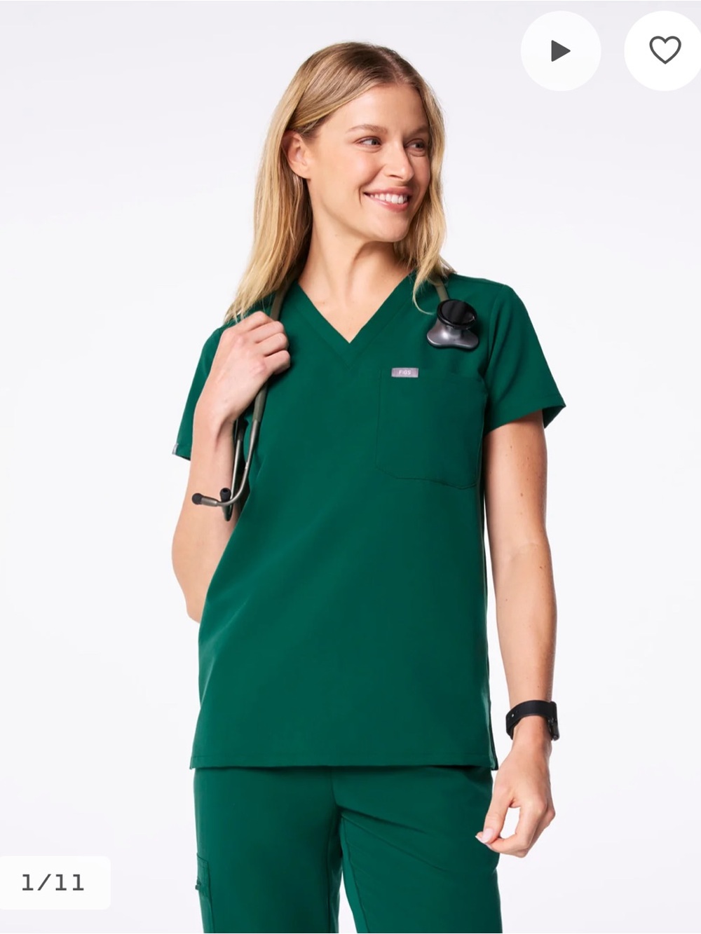 Figs Hunter Green Catarina One Pocket Scrub Top XXS